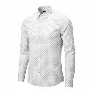 Banana Republic Slim Fit White/grey Dot Print Wrinkle Resistant  Shirt Mens L